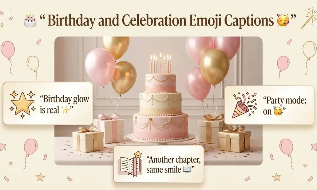 Birthday and celebration emoji captions for Instagram with fun and heartfelt ideas for birthday photos, cakes, parties, and milestones.