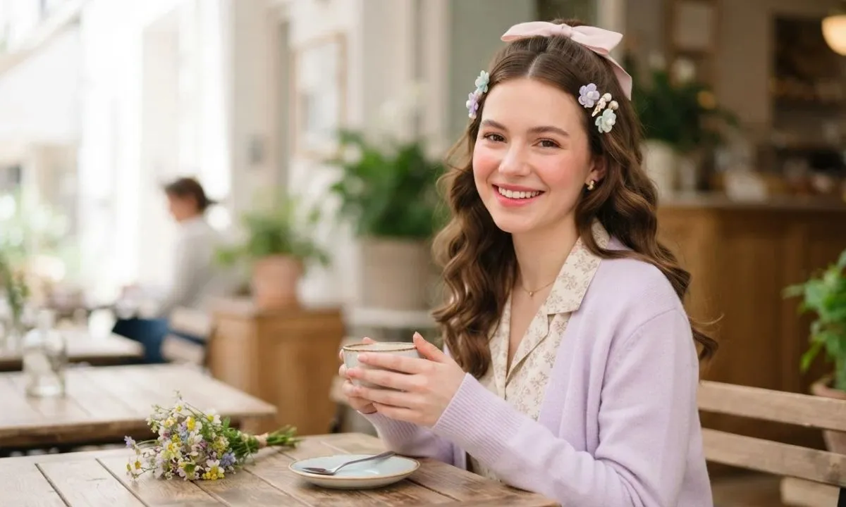 Cute hair captions for girls with soft waves and hair accessories