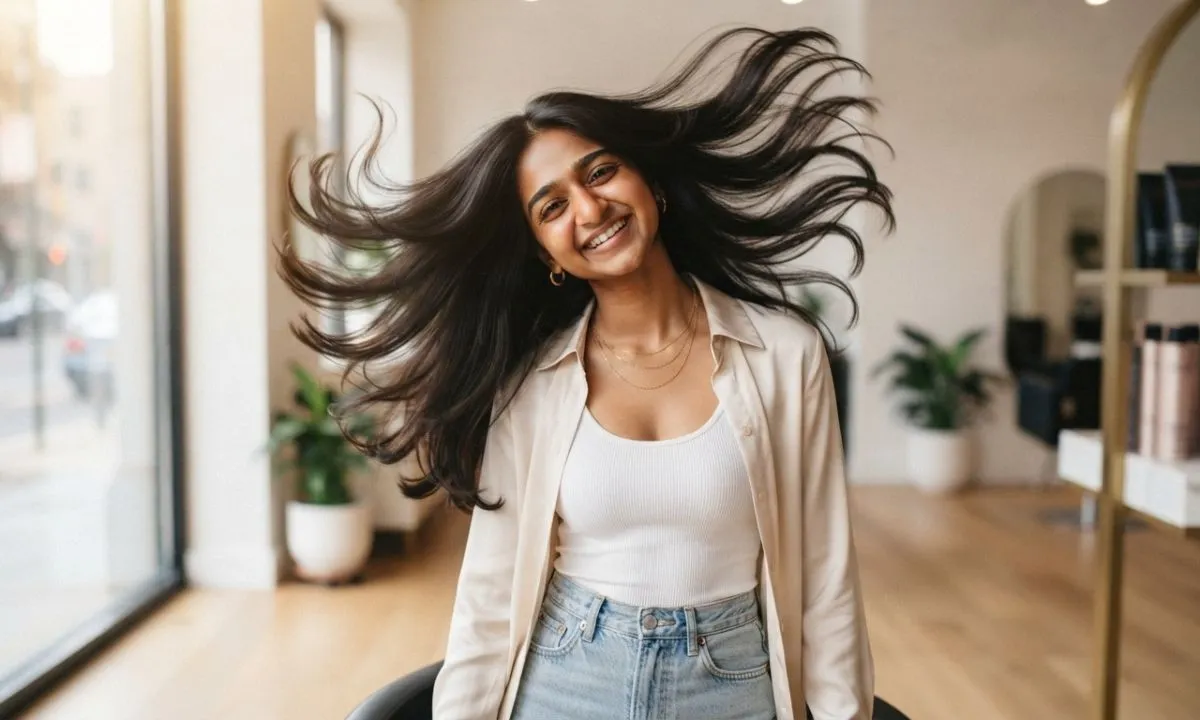 Hair captions for Instagram Reels with a stylish hair flip