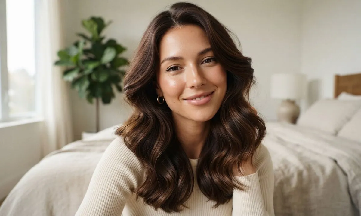 Hair selfie captions for Instagram with glossy styled hair