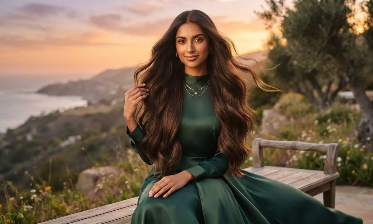 Long hair captions for Instagram with flowing wavy hair