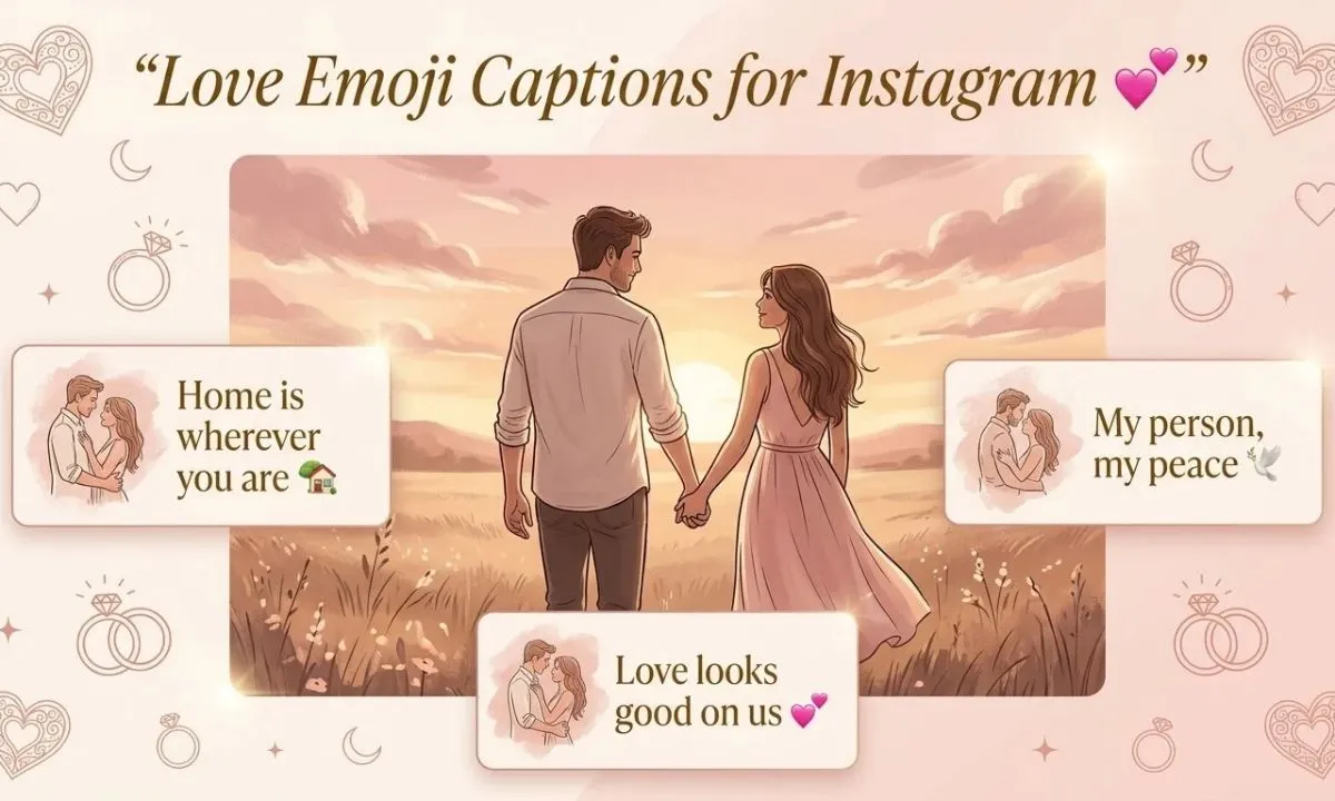 Love emoji captions for Instagram with romantic caption ideas for couples, relationships, holding hands, and special moments together.
