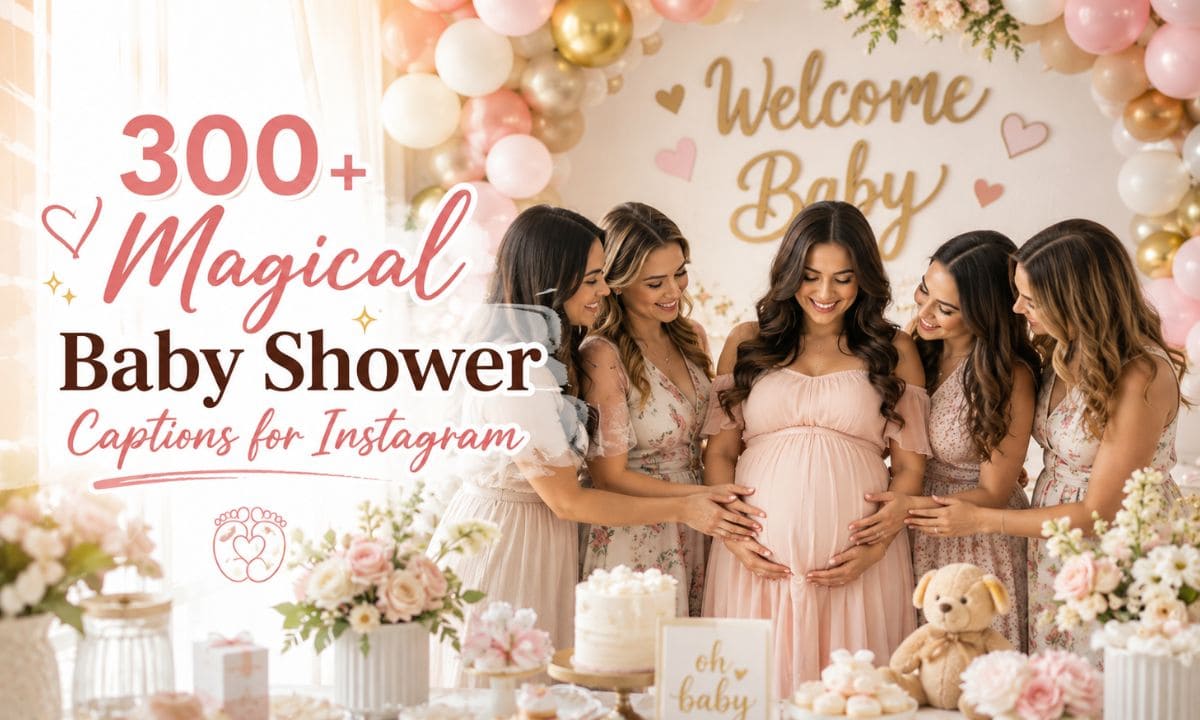 Baby shower captions for Instagram celebration setup with pastel balloons