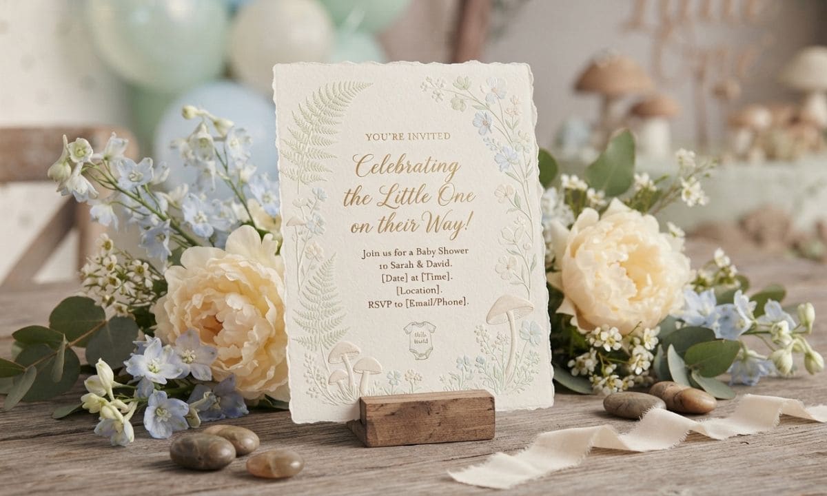 Baby shower invitation card with floral decoration