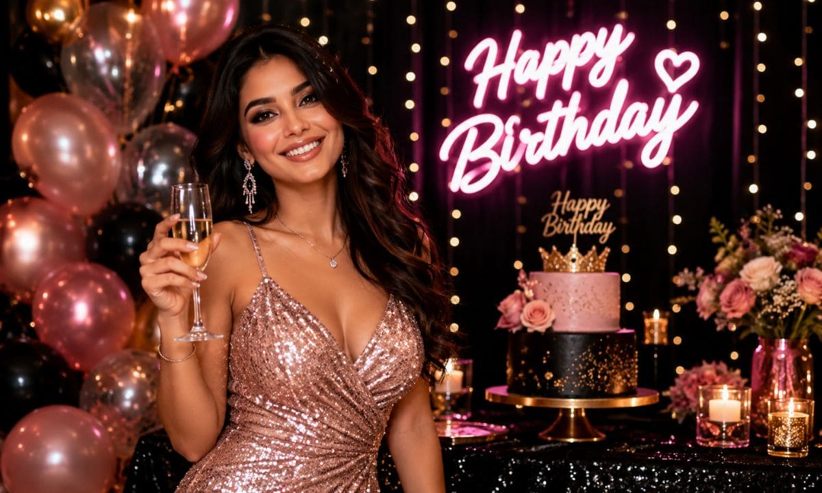 Birthday baddie captions for Instagram with festive celebration photo