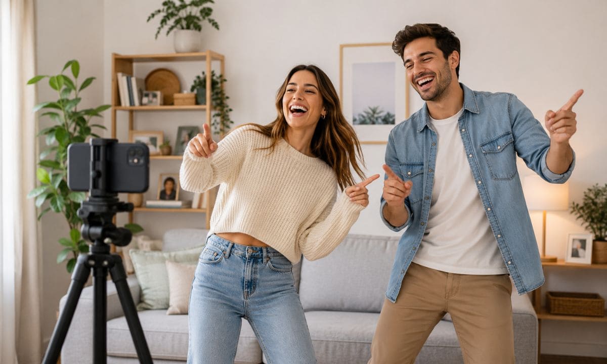 Boyfriend reels captions couple recording video content