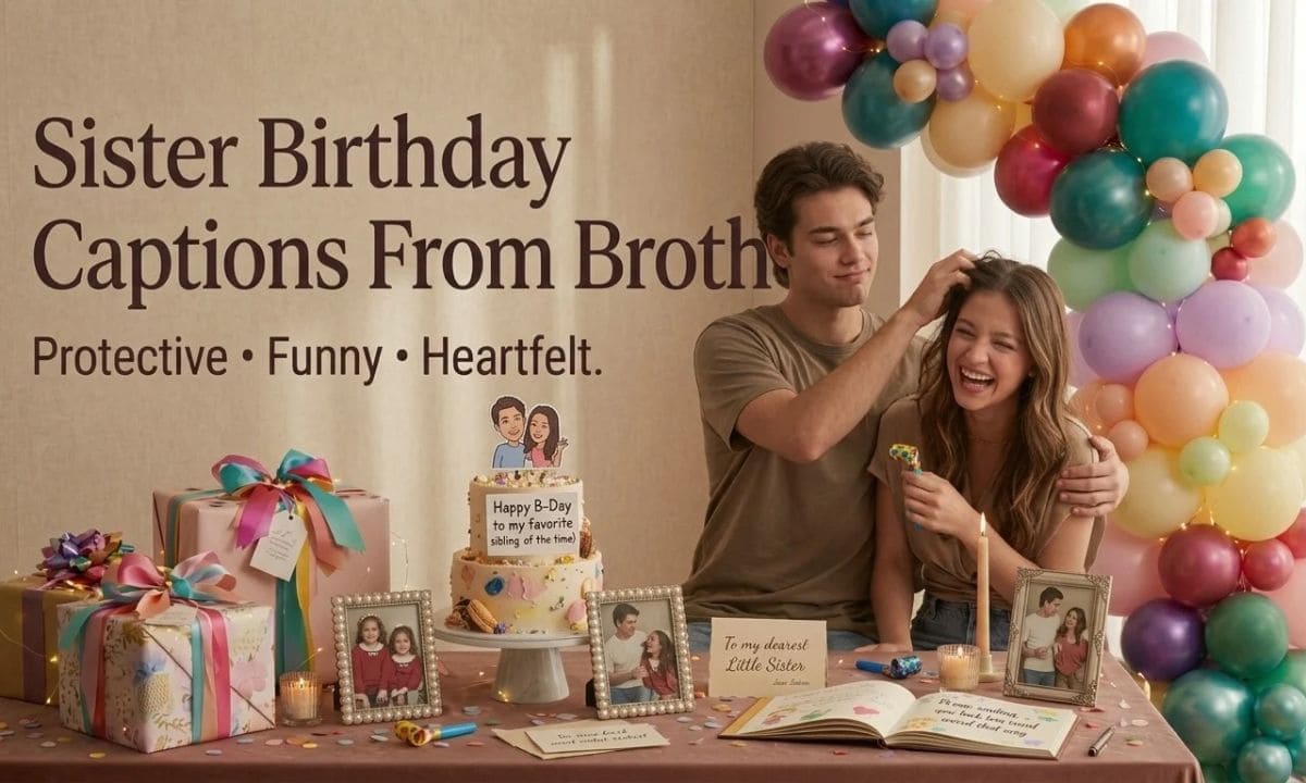Brother and sister celebrating her birthday together with a cake while sharing a playful and affectionate sibling moment.