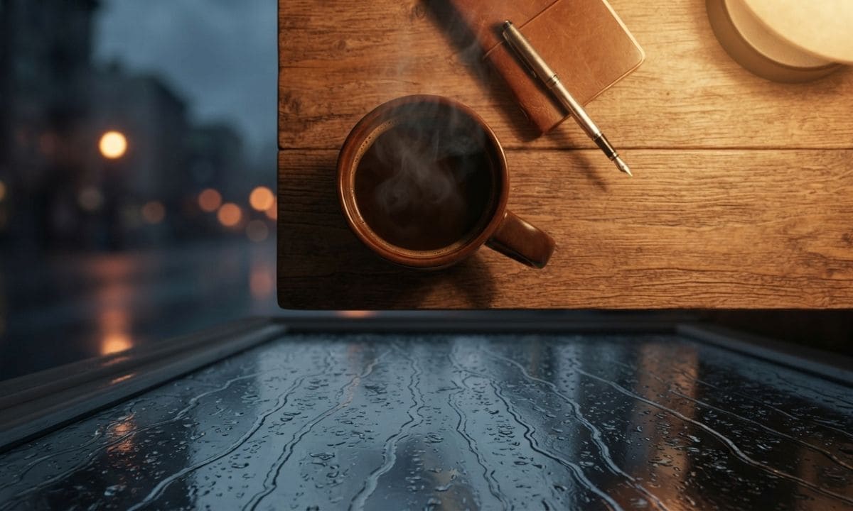 Coffee cup by window for coffee and rain captions for Instagram