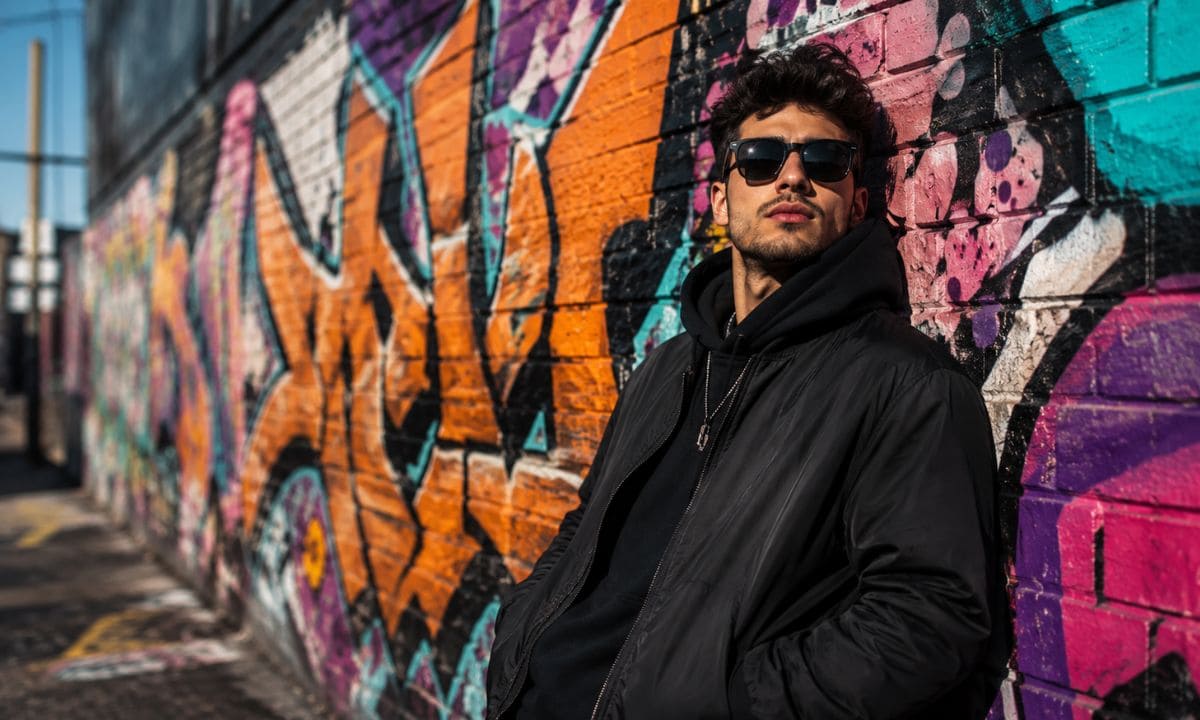 Confident person alone with bold attitude leaning against a wall