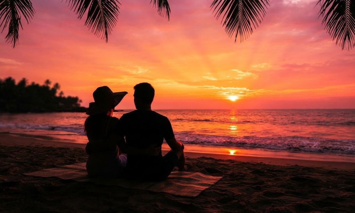 Couple watching sunset for a Goa sunset captions for Instagram photo