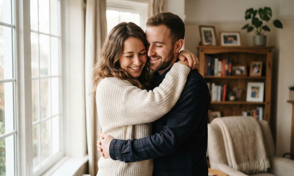 Cute couple moments captions couple hugging warmly at home