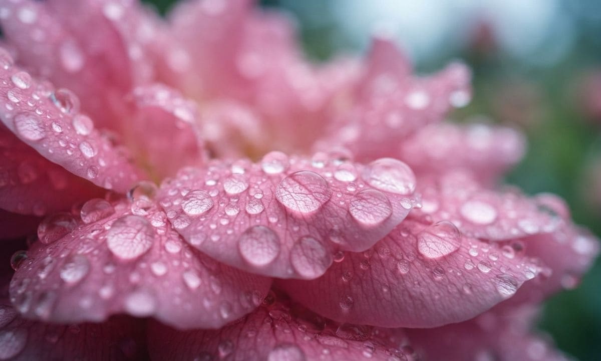 Dew covered petals for flower and rain captions for Instagram