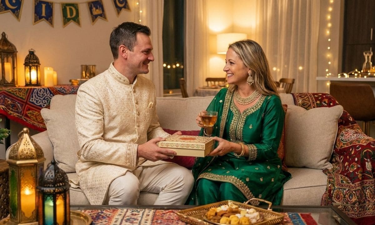 Eid boyfriend captions couple celebrating in traditional outfits