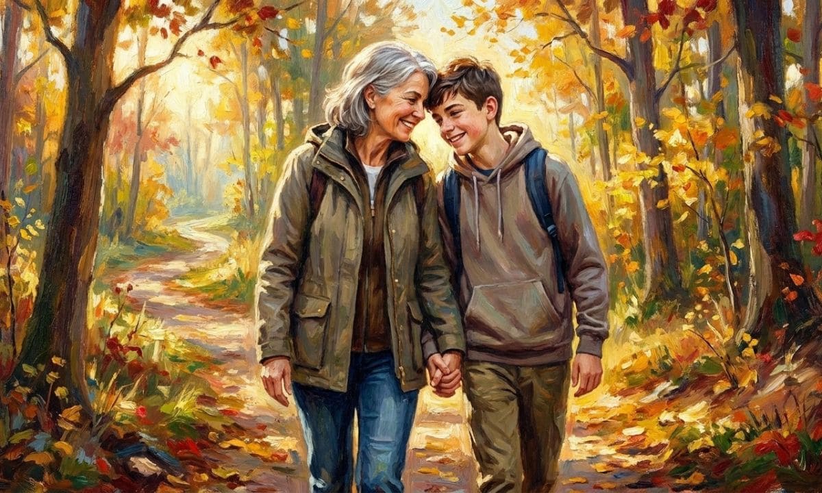 Emotional one line mother son caption with hands together