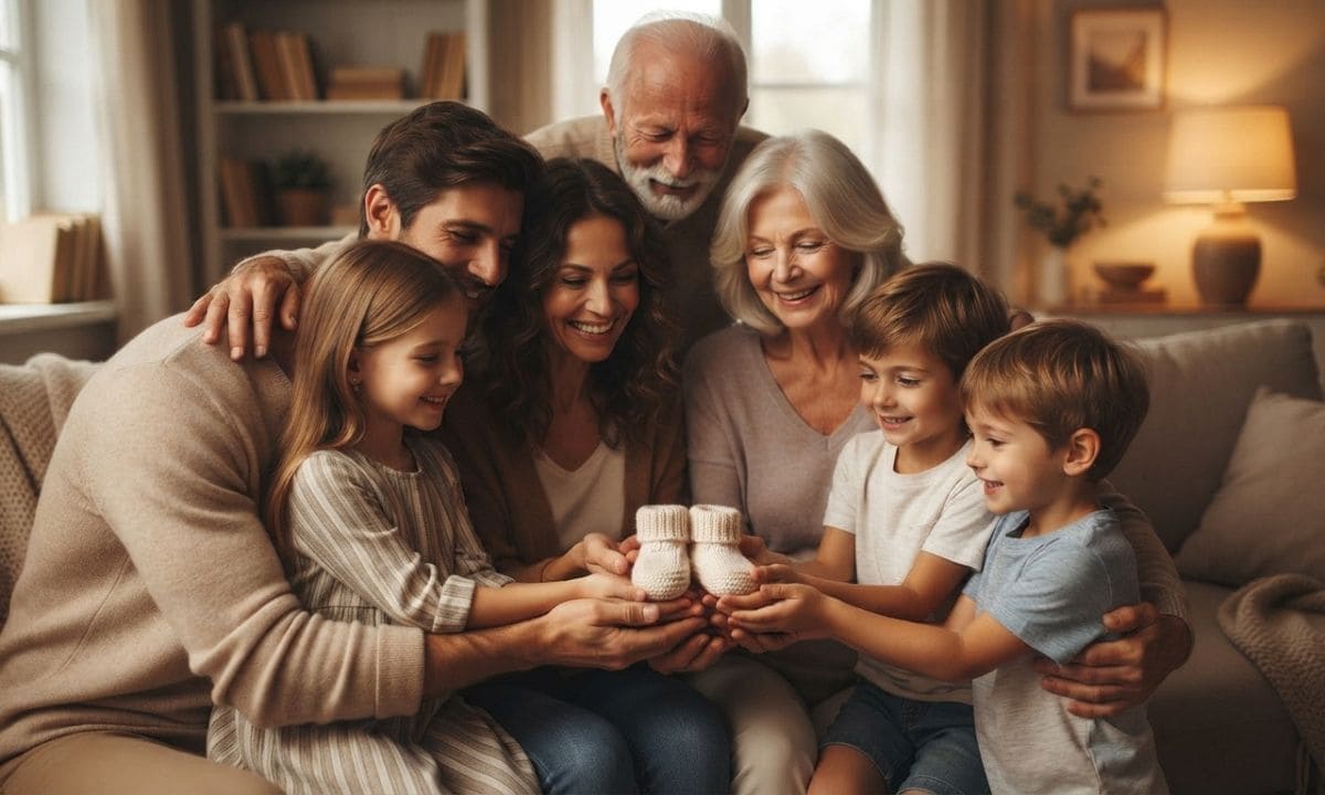 Family celebrating a growing family announcement, captions for growing families on Instagram