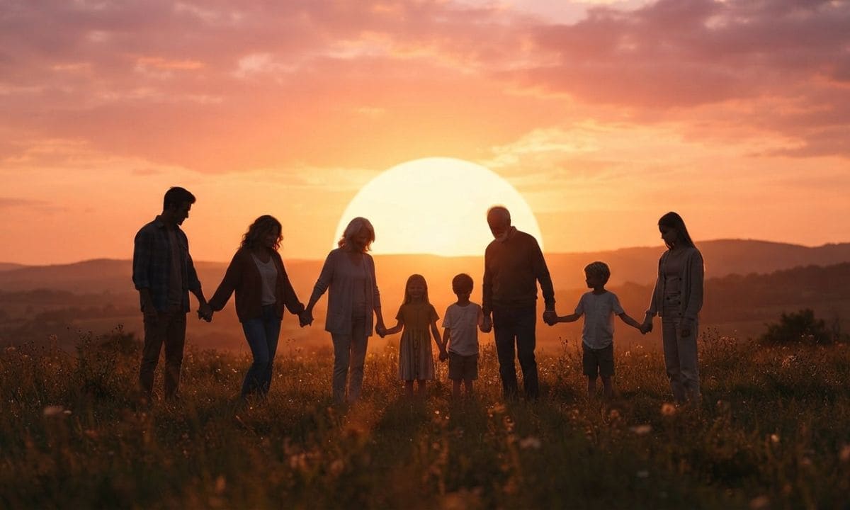 Family holding hands together at sunset, blessed family captions for Instagram