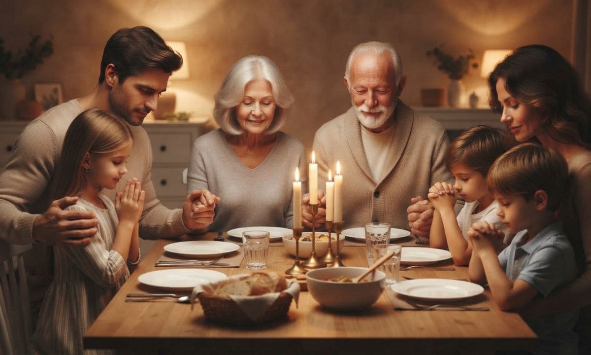 Family praying together with gratitude, blessed family captions for Instagram