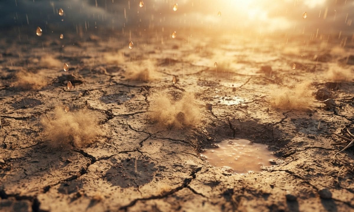 First raindrops on dry soil for first rain captions for Instagram