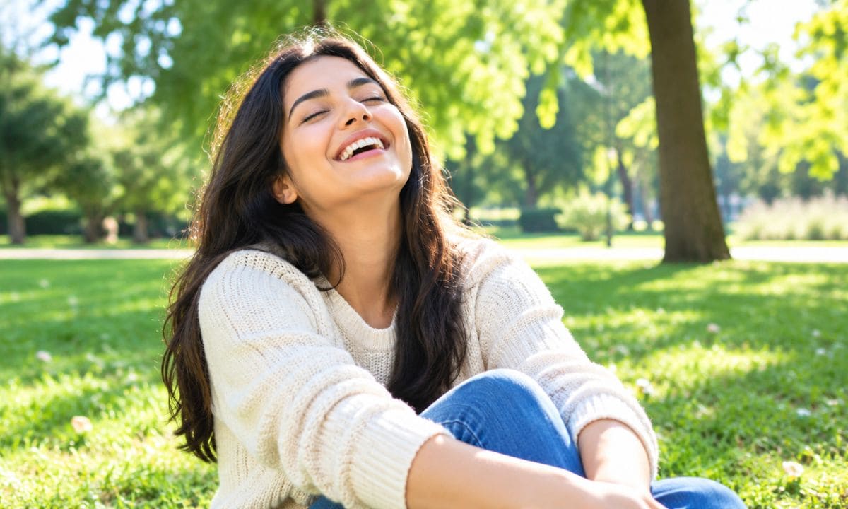 Happy person enjoying alone time outdoors in the sun