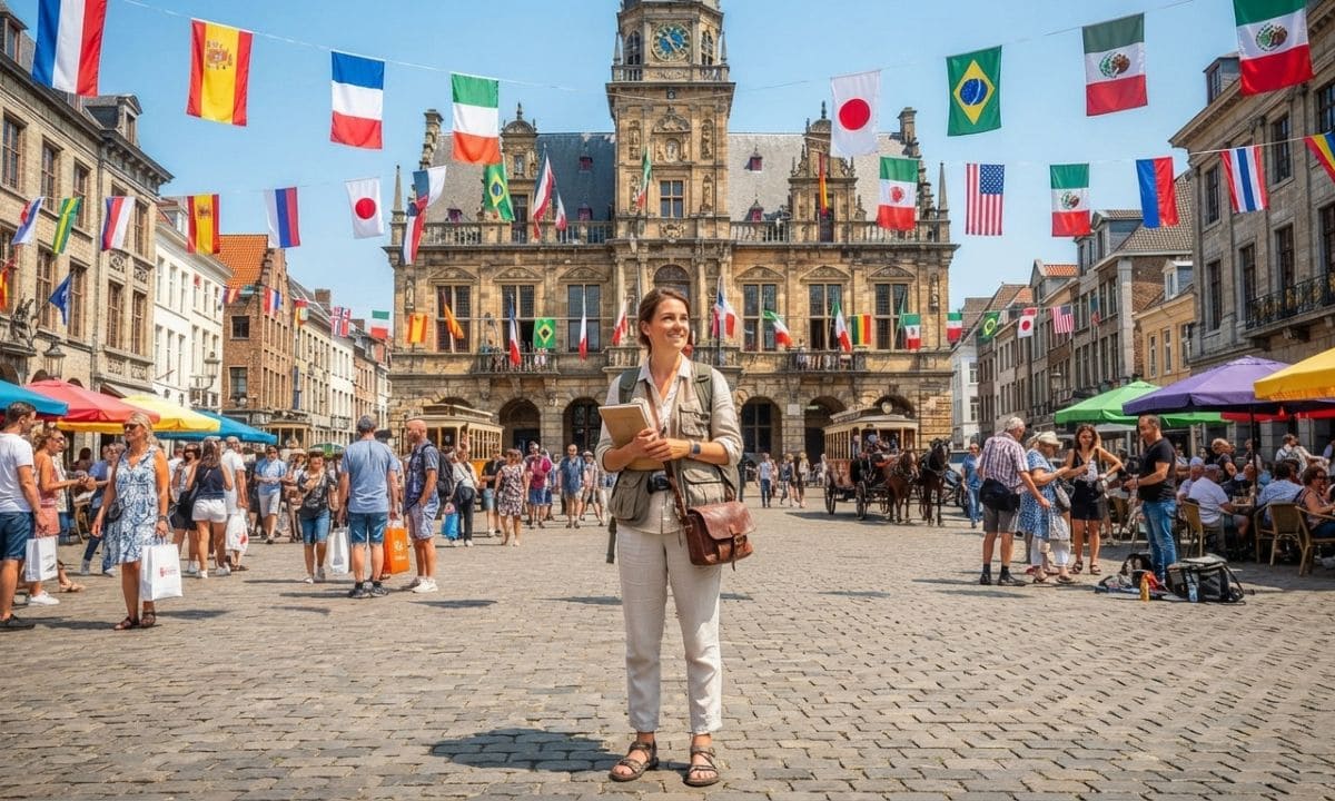 _International city square scene for international travel captions for Instagram
