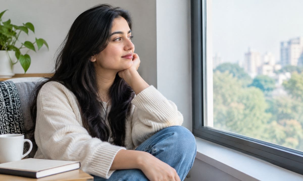Minimal candid window photo for one word captions