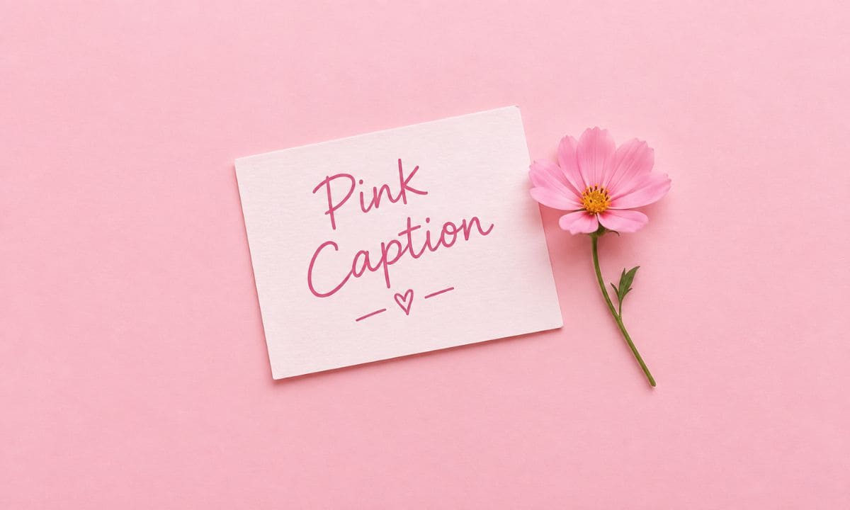 Minimalist pink caption card with a flower for pink caption ideas