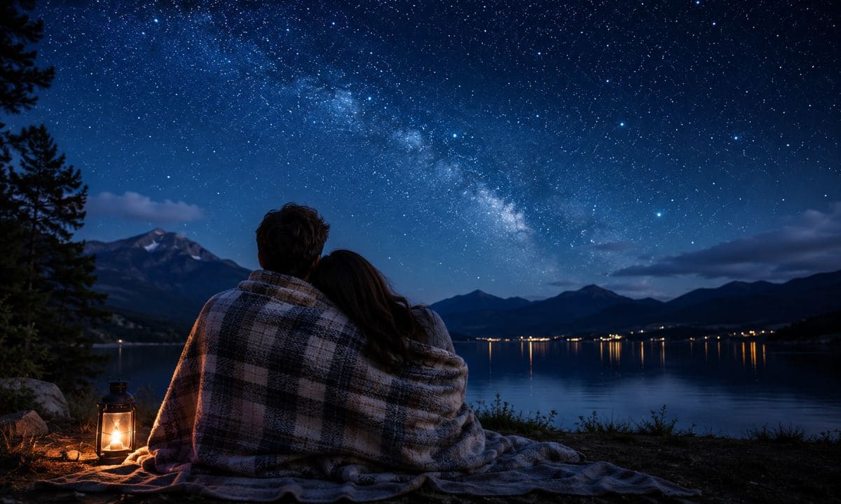 Night wife captions couple under a starry night sky