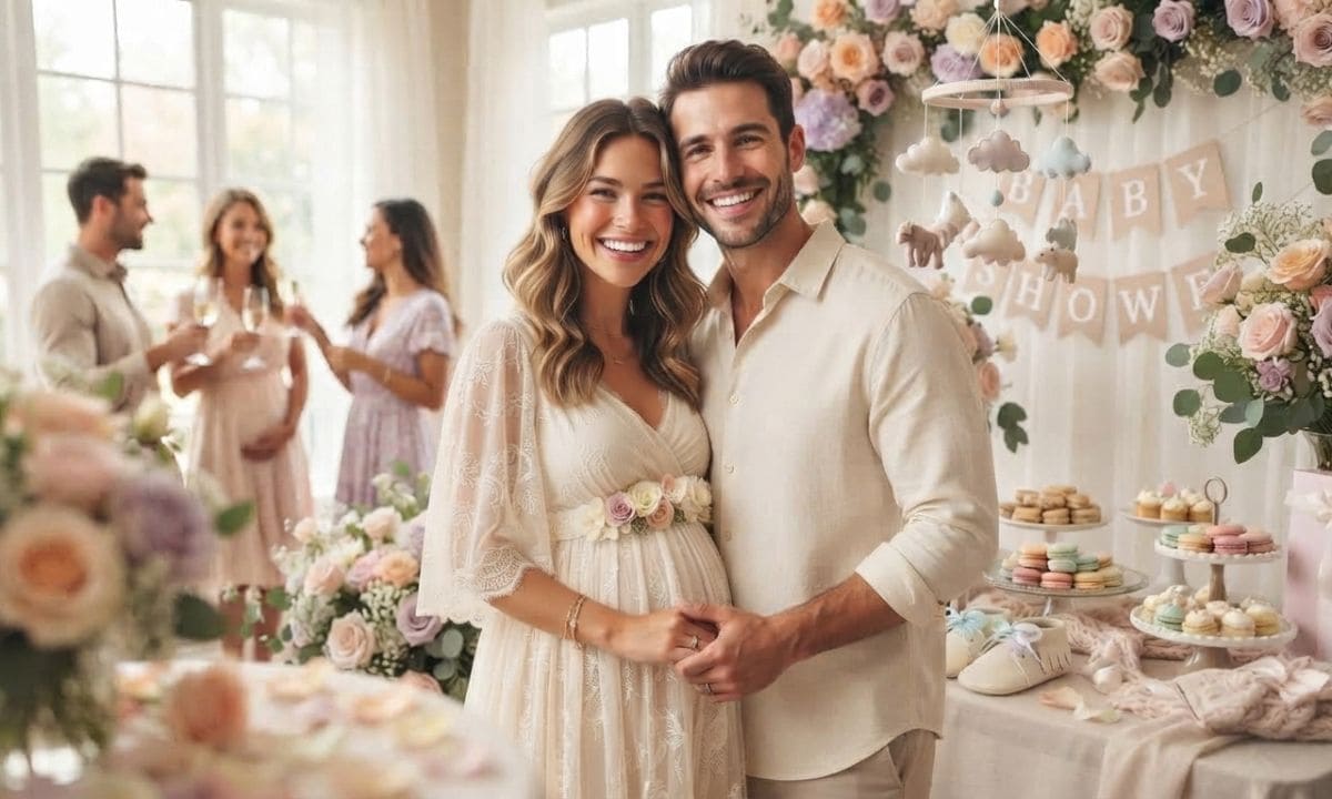 Parents to be celebrating together at baby shower