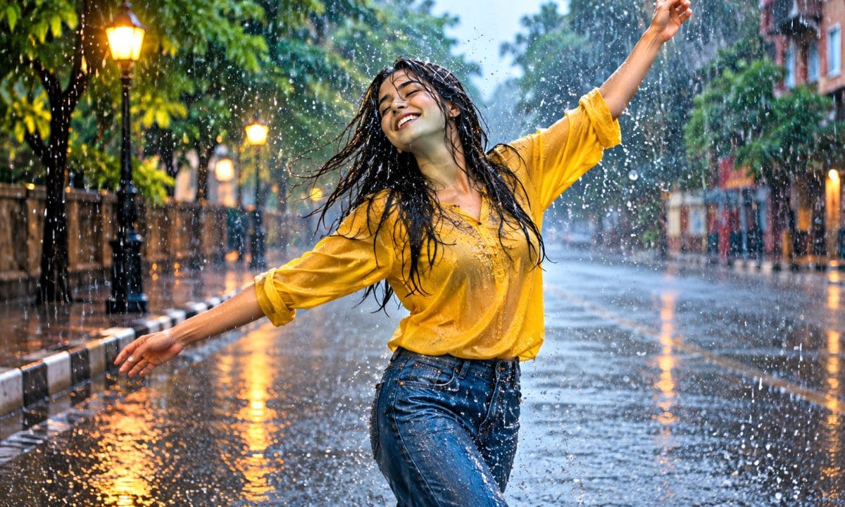 Person dancing in rain for dancing in the rain captions
