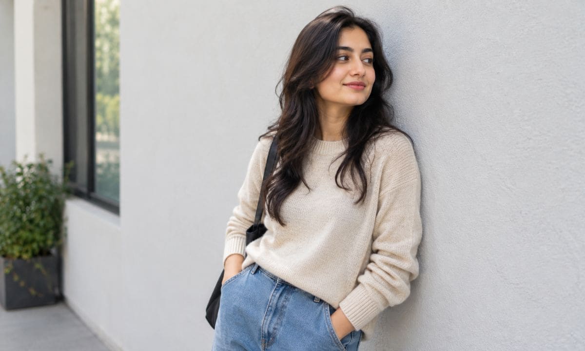 Person posing as fake candid for playful captions