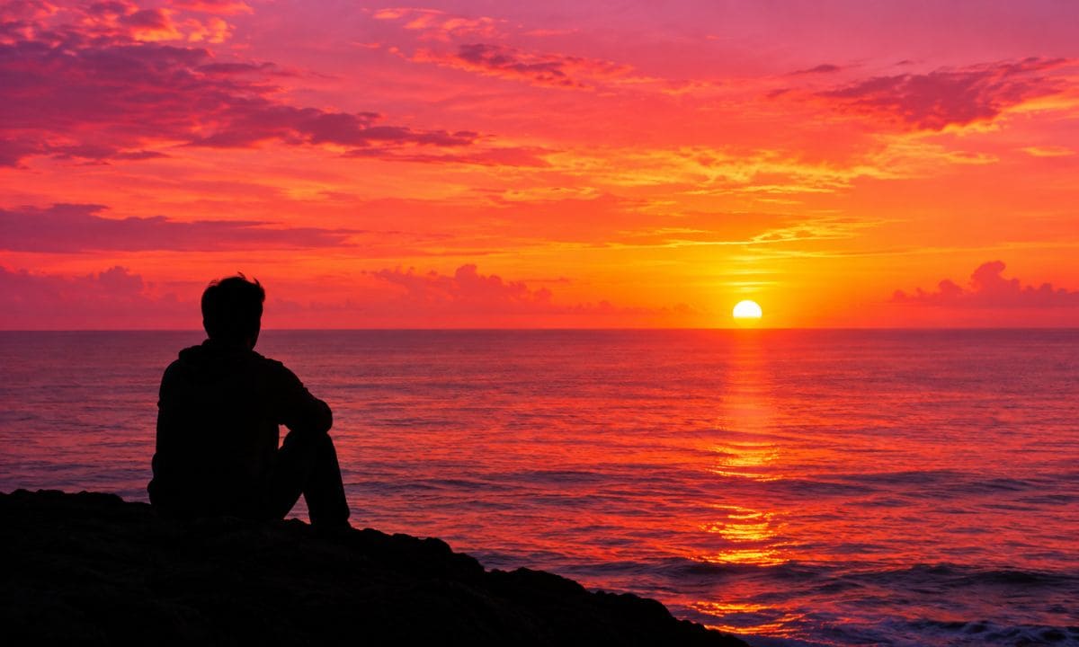 Person watching a pink sunset for pink sunset captions on Instagram