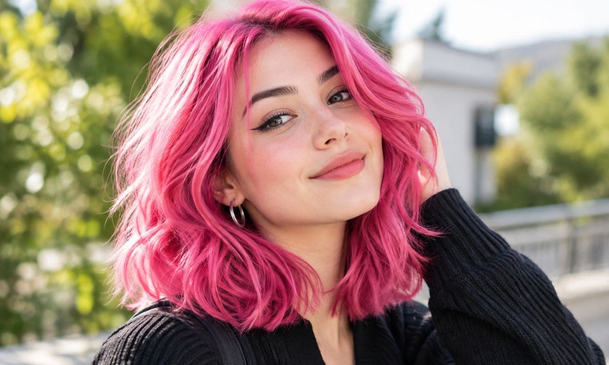 Person with pink hair for pink hair captions on Instagram
