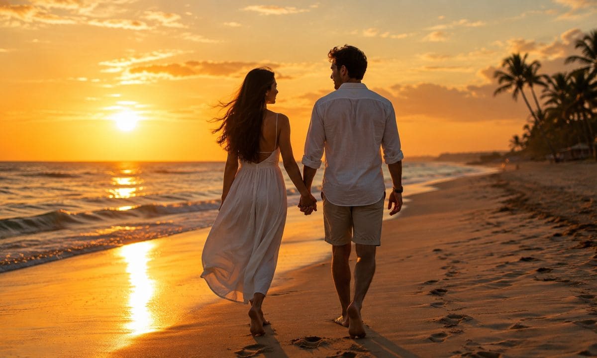 Relationship goals wife captions couple walking hand in hand on beach