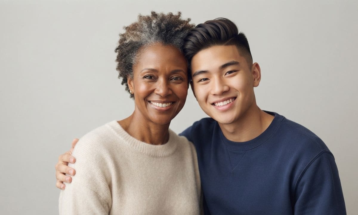 Short mother son caption idea simple portrait