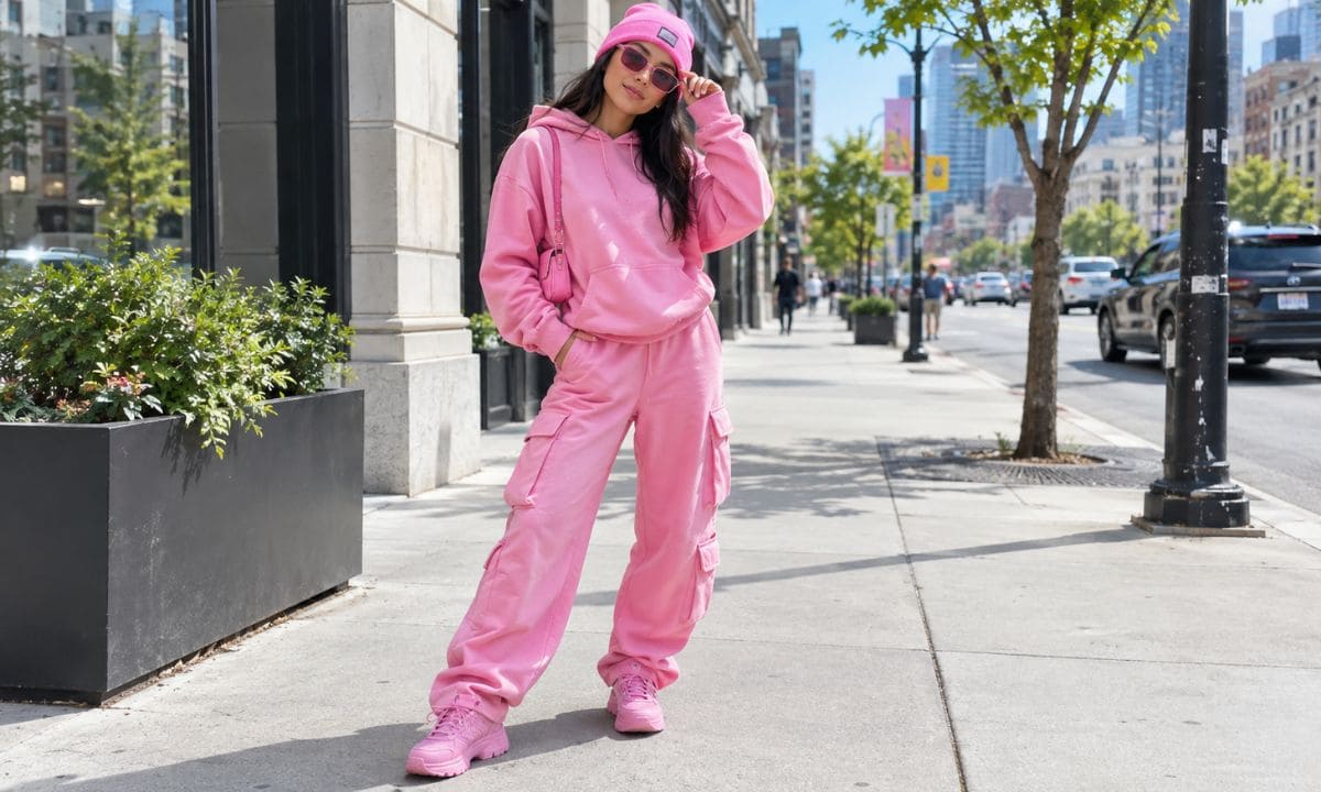 Stylish person in a full pink outfit for pink outfit captions on Instagram