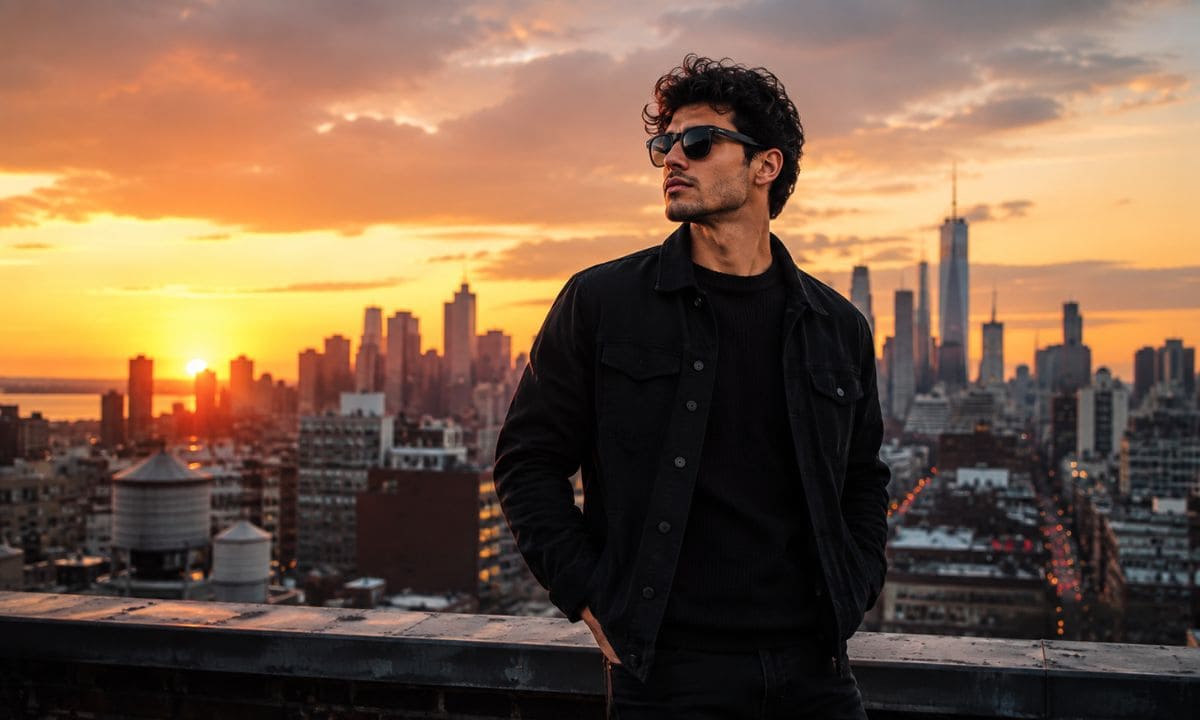 Young man standing alone on rooftop at sunset representing boys alone captions