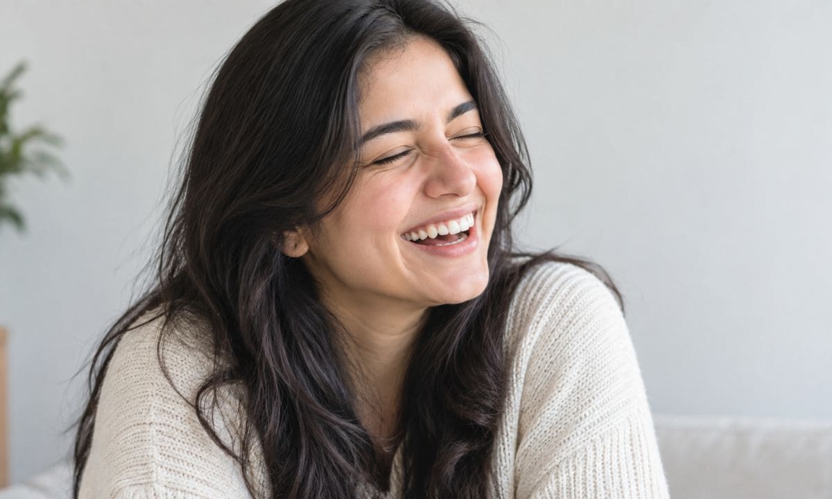 close up candid laugh photo for short candid captions