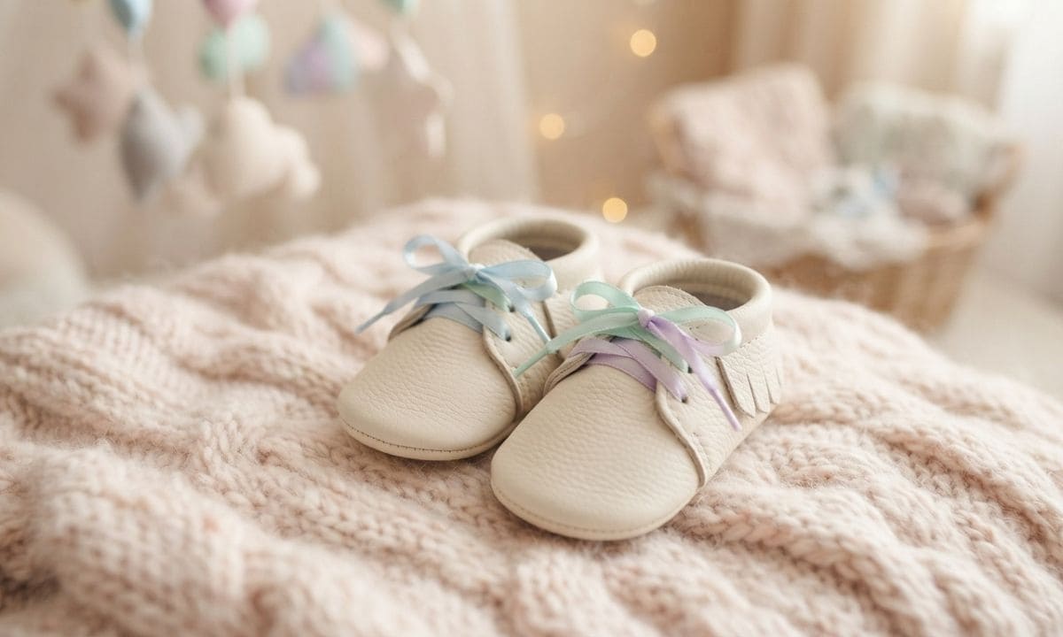 cute baby shoes and blanket baby shower decor