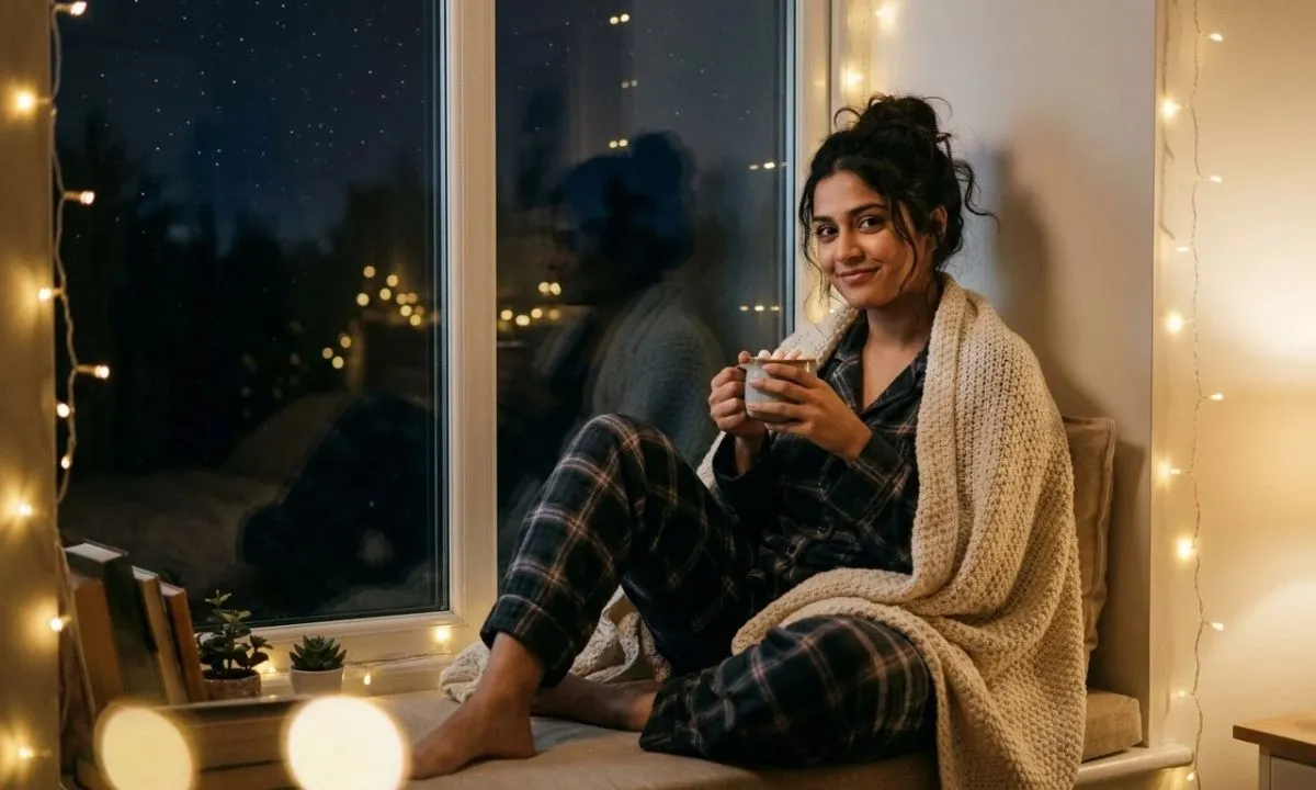 Cute night captions for Instagram with cozy fairy lights