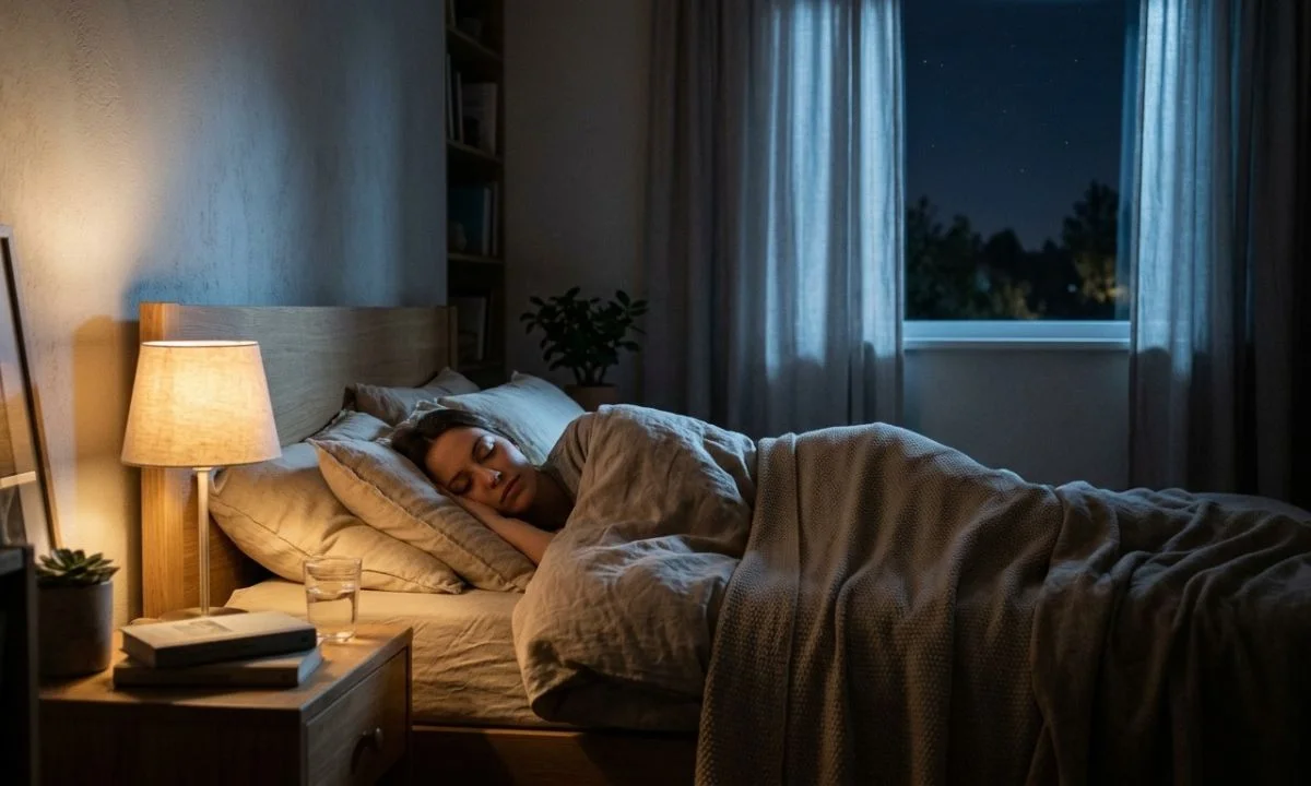 Good night captions for Instagram with a cozy peaceful bedroom