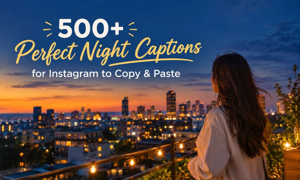 Night captions for Instagram with a woman overlooking city lights