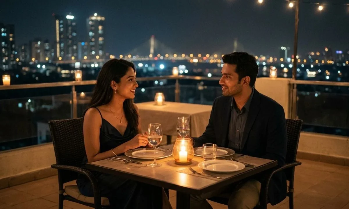 Romantic night captions for Instagram with a candlelit couple